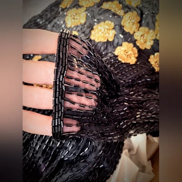 Brand New Hand Beaded Gown, Black and Gold, by Fleur de Paris, New Orleans - Picture 4 of 16